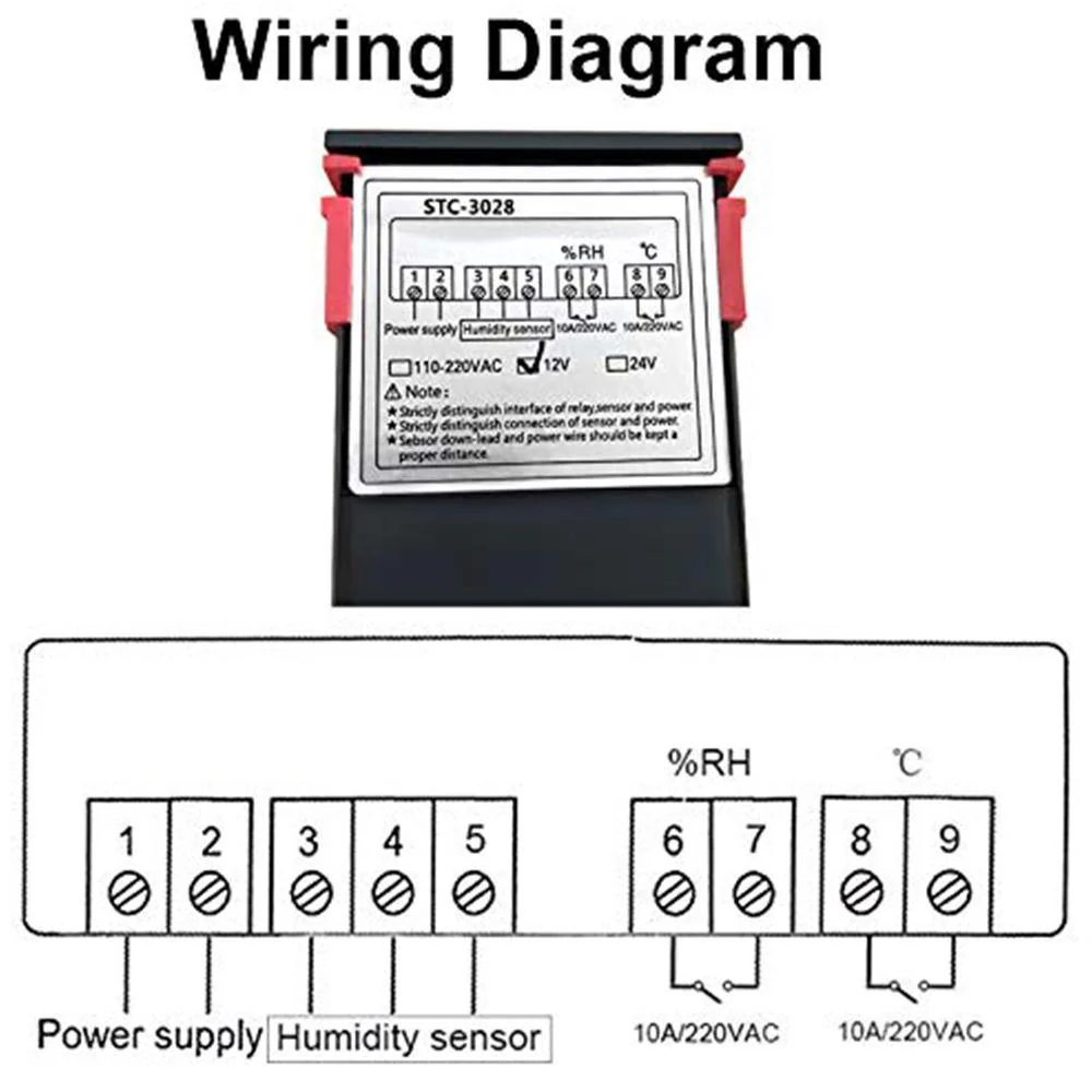 12V STC-3028 Dual Digital Thermostat Temperature Humidity Control - Image 4