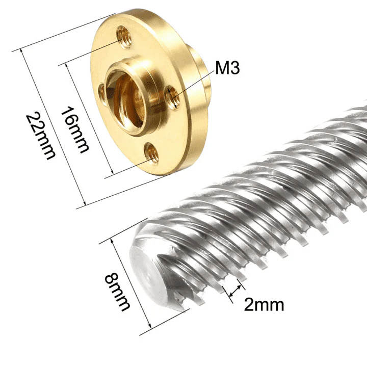 330mm Trapezoidal 4 Start Lead Screw 8mm Thread 2mm Pitch Lead Screw with Copper Nut - Image 4