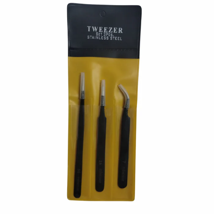Robocraze Black Epoxy Coated Tweezer Set of 3 (SS,2A,7) - Image 2