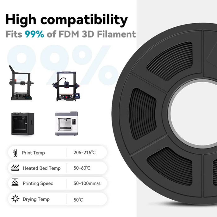 1.75mm Premium HS PLA+ Filament for 3D Printer (Raven Black) - Image 8