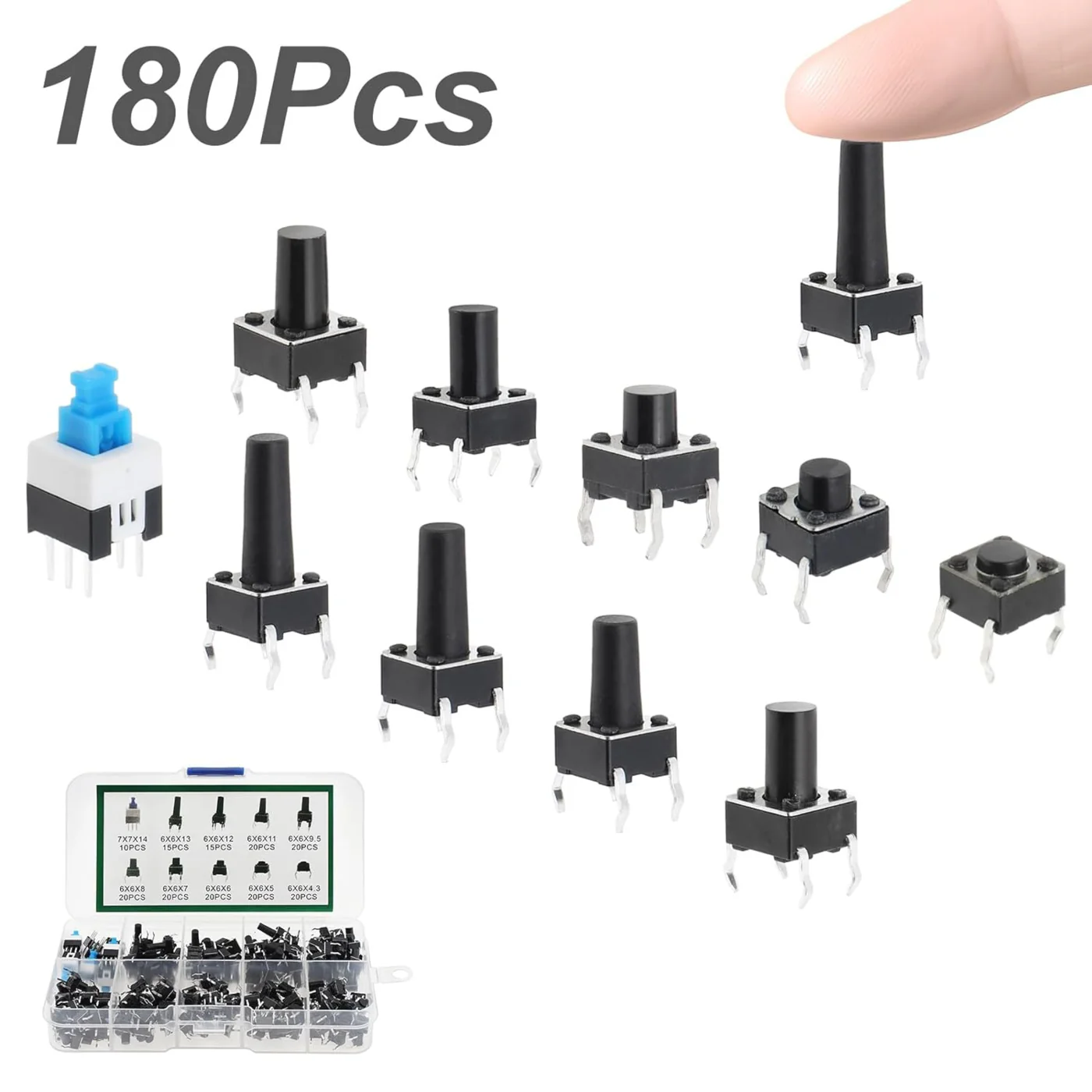 Tactile Push Button Switch Assortment Kit – 180PC 10 Value 6x6mm 4 Pin - Image 2