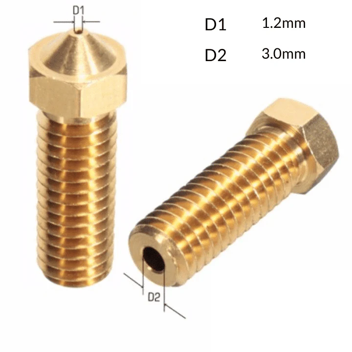 V6 Volcano Brass Length Extruder Nozzle 3.0mm x 1.2mm - Image 2